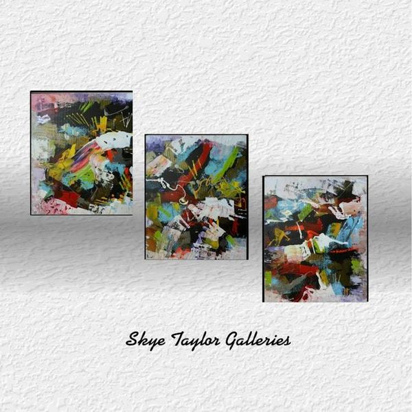 Alternate image for Miami Picante – Original 20 x 48 Expressive Multi-Color Modern Abstract Triptych 3-Panel Painting by Skye Taylor