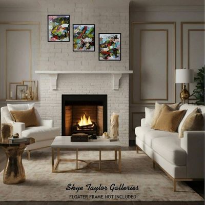 Alternate image for Miami Picante – Original 20 x 48 Expressive Multi-Color Modern Abstract Triptych 3-Panel Painting by Skye Taylor