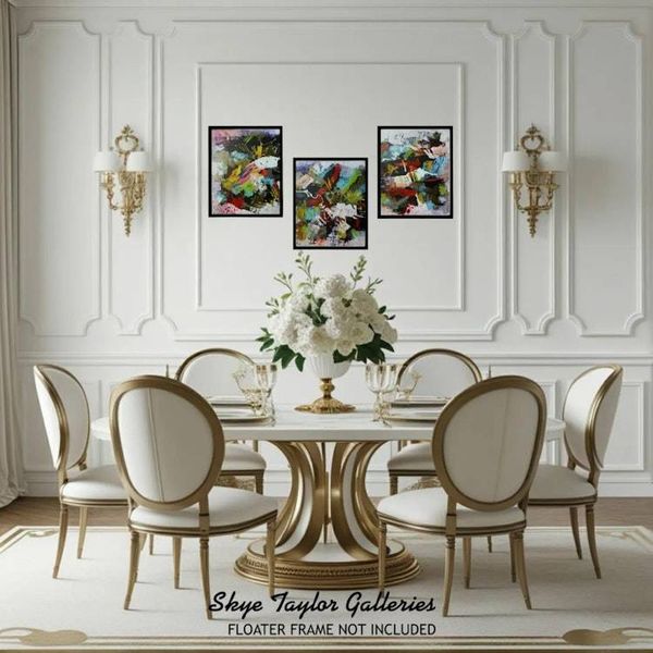 Alternate image for Miami Picante – Original 20 x 48 Expressive Multi-Color Modern Abstract Triptych 3-Panel Painting by Skye Taylor