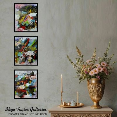 Alternate image for Miami Picante – Original 20 x 48 Expressive Multi-Color Modern Abstract Triptych 3-Panel Painting by Skye Taylor