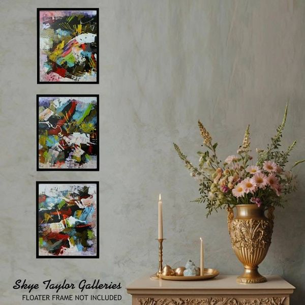 Alternate image for Miami Picante – Original 20 x 48 Expressive Multi-Color Modern Abstract Triptych 3-Panel Painting by Skye Taylor
