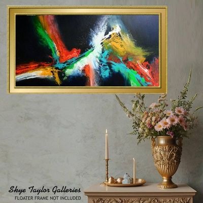 Alternate image for Love Has No Bounds – Original 48 x 24 High-Contrast Black & Multi-Color Abstract Canvas Painting by Skye Taylor