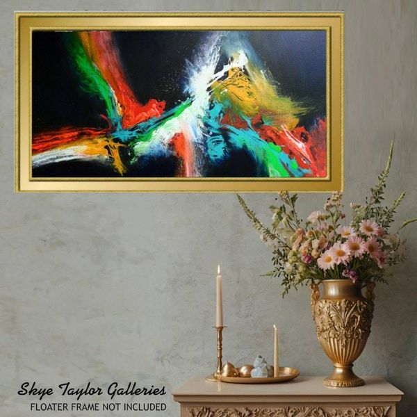 Alternate image for Love Has No Bounds – Original 48 x 24 High-Contrast Black & Multi-Color Abstract Canvas Painting by Skye Taylor