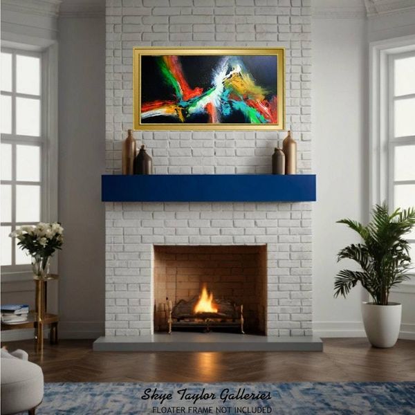Alternate image for Love Has No Bounds – Original 48 x 24 High-Contrast Black & Multi-Color Abstract Canvas Painting by Skye Taylor