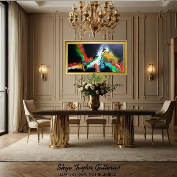 Alternate image for Love Has No Bounds – Original 48 x 24 High-Contrast Black & Multi-Color Abstract Canvas Painting by Skye Taylor