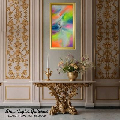 Alternate image for Spirits Having Flown – Original 48 x 24 Bright Citrus Orange & Lime Green Panoramic Abstract Canvas Painting by Skye Taylor