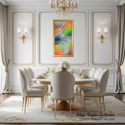Alternate image for Spirits Having Flown – Original 48 x 24 Bright Citrus Orange & Lime Green Panoramic Abstract Canvas Painting by Skye Taylor