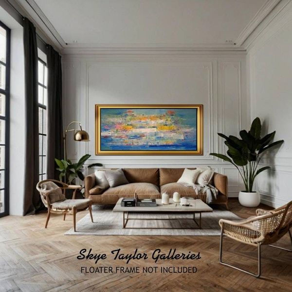 Alternate image for esara – Huge 71 x 34 Original Rolled Unstretched Blue Abstract Canvas Painting by Skye Taylor