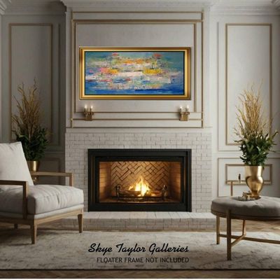 Alternate image for esara – Huge 71 x 34 Original Rolled Unstretched Blue Abstract Canvas Painting by Skye Taylor