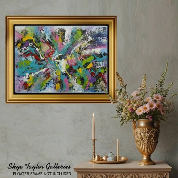 Alternate image for Hope Rising – Original 40 x 30 Vibrant Turquoise & Jewel-Tone Expressive Abstract Canvas Painting by Skye Taylor