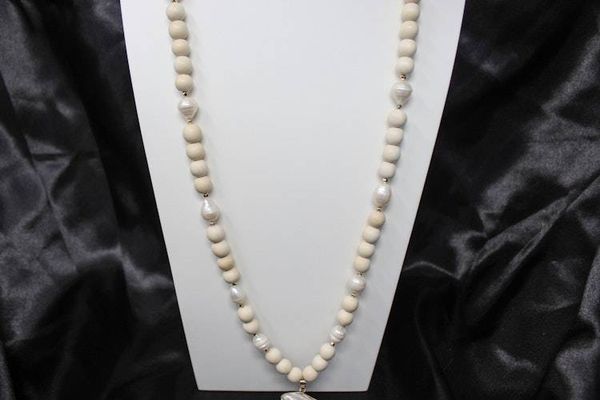 Alternate image for Coastal Wood and Pearl Statement Necklace