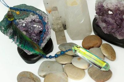 Alternate image for Peacock Spear Feather Aurora Borealis Sun Catcher