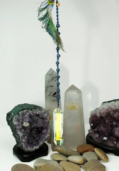 Alternate image for Peacock Spear Feather Aurora Borealis Sun Catcher