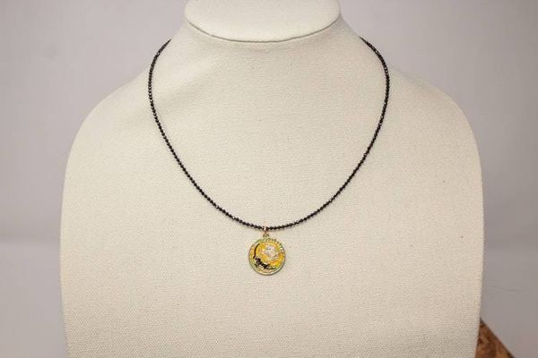 Alternate image for Celestial Enamel Moon and Sun Cat Black Spinel Necklace