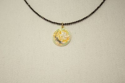 Alternate image for Celestial Enamel Moon and Sun Cat Black Spinel Necklace