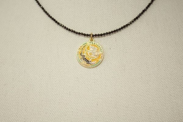 Alternate image for Celestial Enamel Moon and Sun Cat Black Spinel Necklace