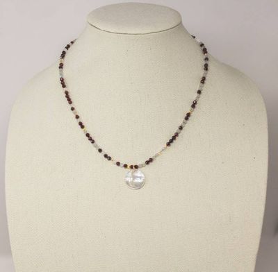 Alternate image for Garnet and Rainbow Moonstone Mother-of-Pearl Moon Necklace