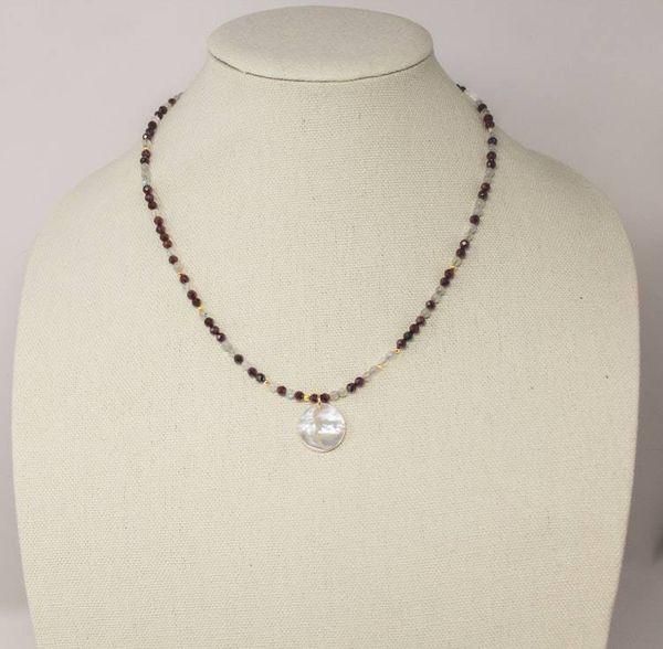 Alternate image for Garnet and Rainbow Moonstone Mother-of-Pearl Moon Necklace