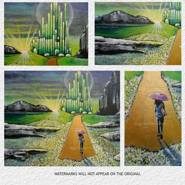 Alternate image for Journey to Oz – Original 24 x 18 Detailed Fantasy Emerald City Painting on Archival Birch Wood Cradle Panel by Skye Taylor
