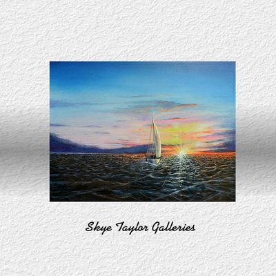 Alternate image for Sailboat Sunset – Original 24 x 18 Seascape Ocean Sunset Canvas Painting by Skye Taylor