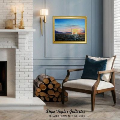 Alternate image for Sailboat Sunset – Original 24 x 18 Seascape Ocean Sunset Canvas Painting by Skye Taylor