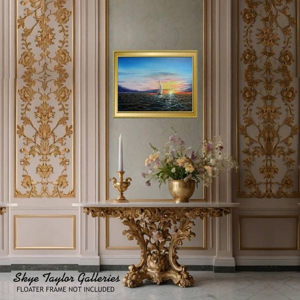Alternate image for Sailboat Sunset – Original 24 x 18 Seascape Ocean Sunset Canvas Painting by Skye Taylor