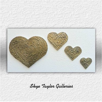 Alternate image for Hearts in Motion – Massive 48 x 24 Original 3D Sculpted Bronze Gold & Pearl White Relief Wall Sculpture Painting by Skye Taylor
