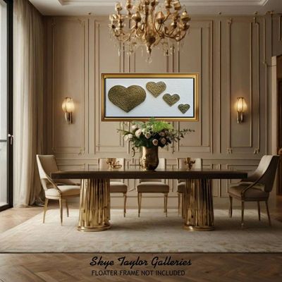 Alternate image for Hearts in Motion – Massive 48 x 24 Original 3D Sculpted Bronze Gold & Pearl White Relief Wall Sculpture Painting by Skye Taylor