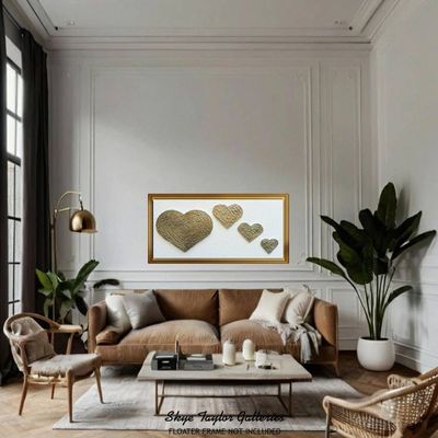 Alternate image for Hearts in Motion – Massive 48 x 24 Original 3D Sculpted Bronze Gold & Pearl White Relief Wall Sculpture Painting by Skye Taylor