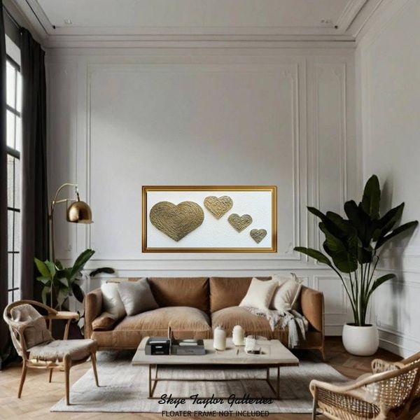Alternate image for Hearts in Motion – Massive 48 x 24 Original 3D Sculpted Bronze Gold & Pearl White Relief Wall Sculpture Painting by Skye Taylor