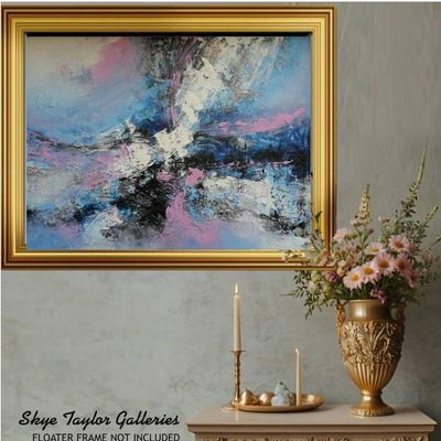 Alternate image for Unexpected Joy – Original 22 x 28 Expressive Abstract Blue & Pink Impasto Canvas Painting by Skye Taylor