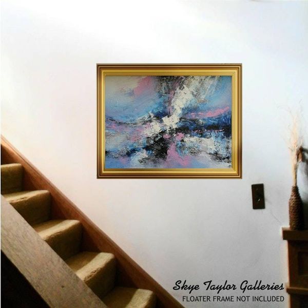 Alternate image for Unexpected Joy – Original 22 x 28 Expressive Abstract Blue & Pink Impasto Canvas Painting by Skye Taylor