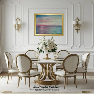 Alternate image for Miami Sunset in Pink – Original 40 x 30 Large Coastal Ocean Horizon Canvas Painting by Skye Taylor