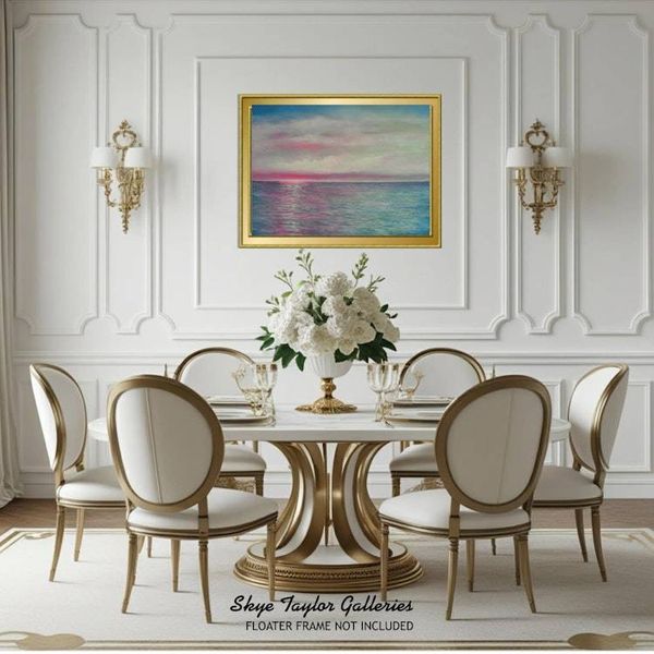 Alternate image for Miami Sunset in Pink – Original 40 x 30 Large Coastal Ocean Horizon Canvas Painting by Skye Taylor
