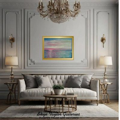 Alternate image for Miami Sunset in Pink – Original 40 x 30 Large Coastal Ocean Horizon Canvas Painting by Skye Taylor