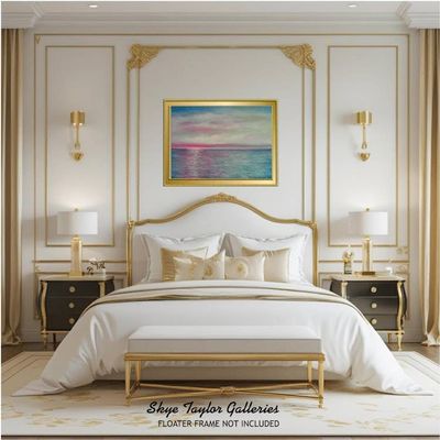 Alternate image for Miami Sunset in Pink – Original 40 x 30 Large Coastal Ocean Horizon Canvas Painting by Skye Taylor