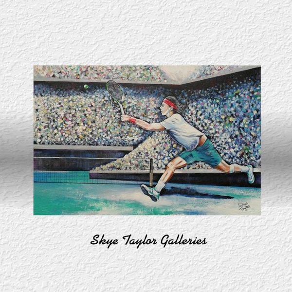 Alternate image for King of Clay – Original 36 x 24 x 1.5 Rafael Nadal Sports Figure & Textured Crowd Canvas Painting by Skye Taylor