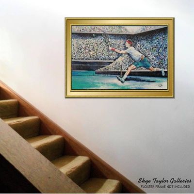 Alternate image for King of Clay – Original 36 x 24 x 1.5 Rafael Nadal Sports Figure & Textured Crowd Canvas Painting by Skye Taylor