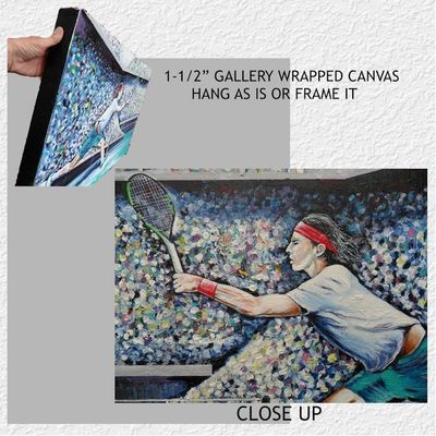 Alternate image for King of Clay – Original 36 x 24 x 1.5 Rafael Nadal Sports Figure & Textured Crowd Canvas Painting by Skye Taylor