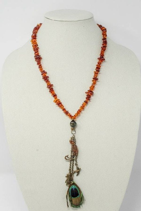 Alternate image for Baltic Amber Peacock Statement Necklace