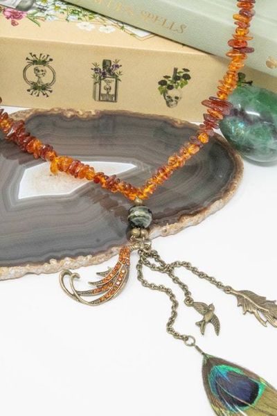 Alternate image for Baltic Amber Peacock Statement Necklace