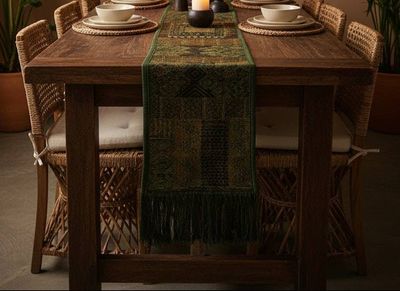Alternate image for Rustic Forest Green Huipile Table Runner