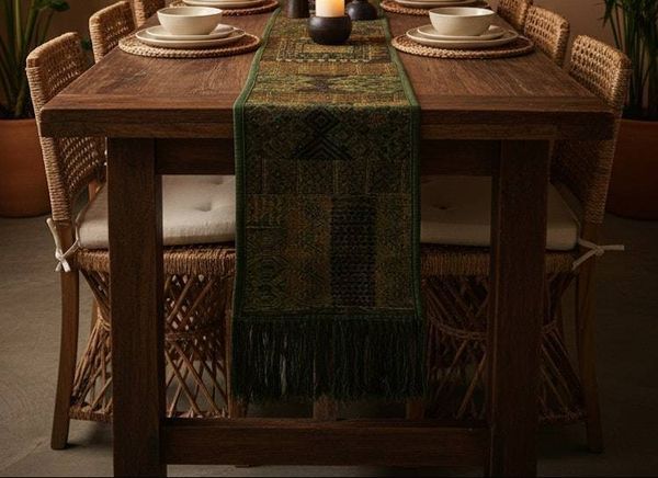 Alternate image for Rustic Forest Green Huipile Table Runner