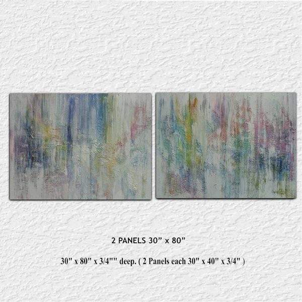 Alternate image for Peppermint Sundays – Massive 80 x 30 2-Panel Diptych Pastel & Jewel Tone Abstract Canvas Painting by Skye Taylor
