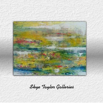 Alternate image for Sea of Blue Spaces – Original 40 x 30 Gerhard Richter Style Dragged Abstract Canvas Painting by Skye Taylor
