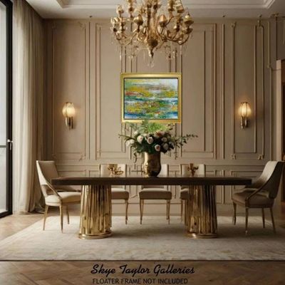 Alternate image for Sea of Blue Spaces – Original 40 x 30 Gerhard Richter Style Dragged Abstract Canvas Painting by Skye Taylor