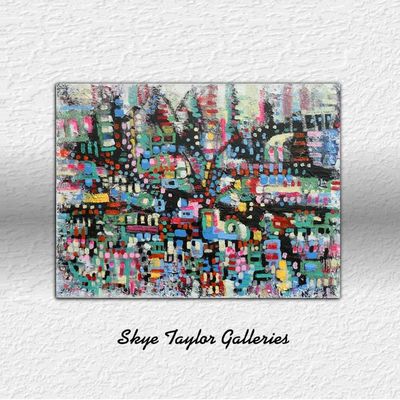 Alternate image for City of Red Fields – Original 40 x 30 Large Mosaic Urban Abstract Canvas Painting by Skye Taylor