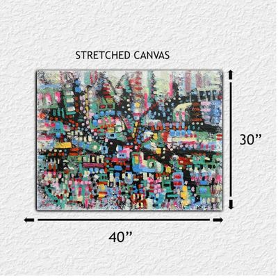 Alternate image for City of Red Fields – Original 40 x 30 Large Mosaic Urban Abstract Canvas Painting by Skye Taylor