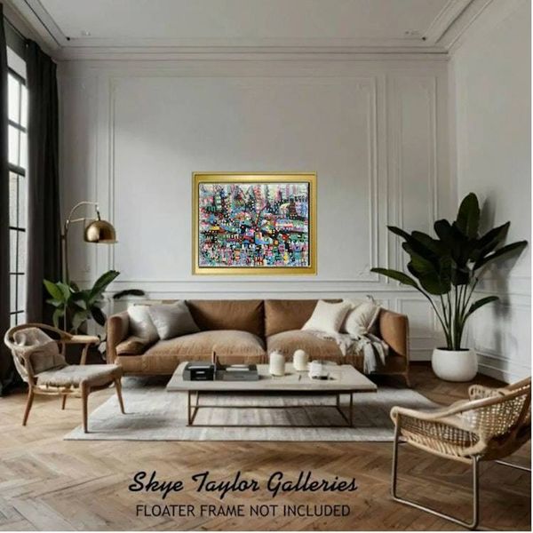 Alternate image for City of Red Fields – Original 40 x 30 Large Mosaic Urban Abstract Canvas Painting by Skye Taylor