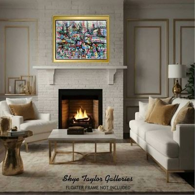 Alternate image for City of Red Fields – Original 40 x 30 Large Mosaic Urban Abstract Canvas Painting by Skye Taylor